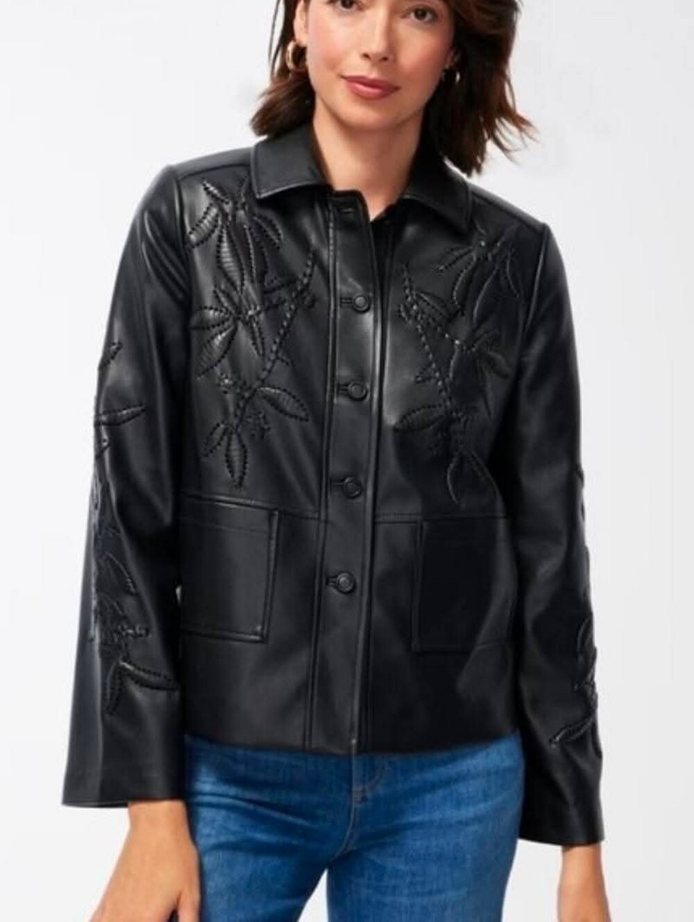 Chico's Embroidered Faux Leather Jacket